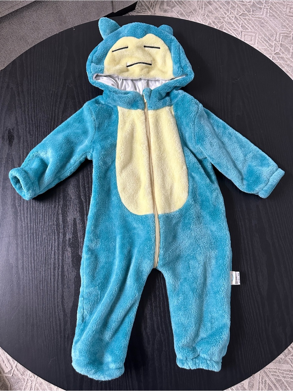 Blue & Cream Plush Snorlax-Inspired Baby One-Piece Hooded Jumpsuit